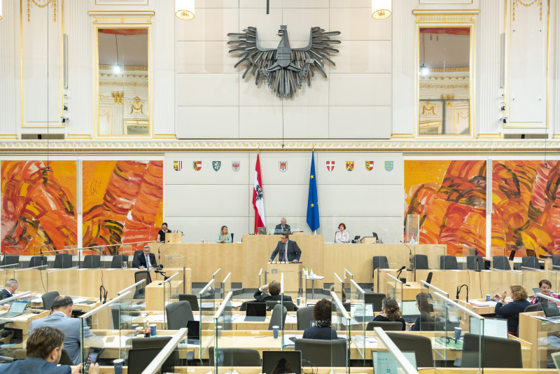Am Rednerpult Bundesrat Christoph Steiner (FPÖ) bei der Begründung der Anfrage