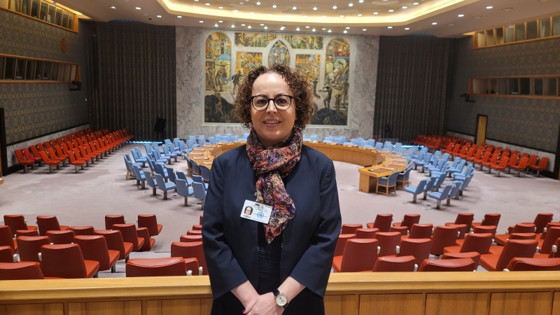 Besuch UN Sicherheitsrat. Bundesratspräsidentin Christine Schwarz-Fuchs (ÖVP) im Sitzungssal des UN-Sicherheitsrates