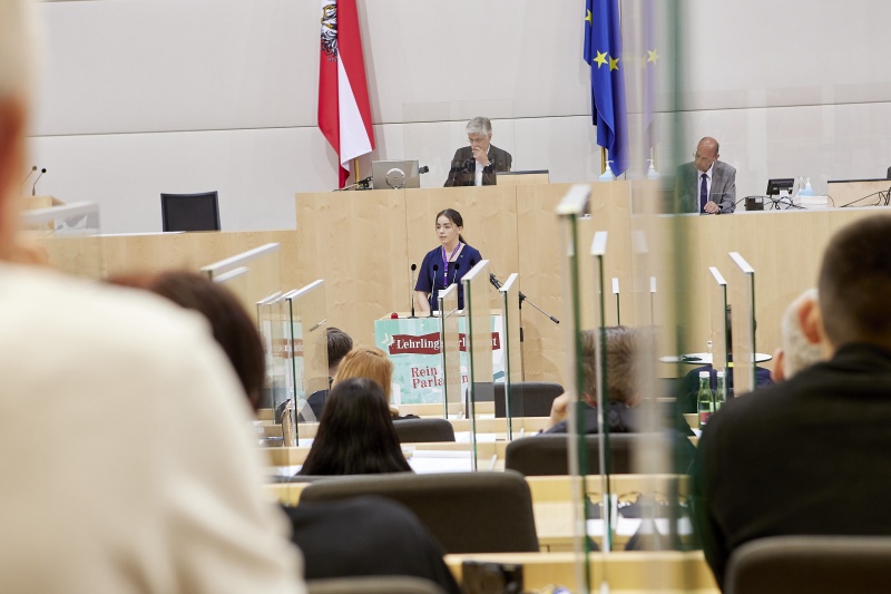 Teilnehmer:innen am Rednerpult