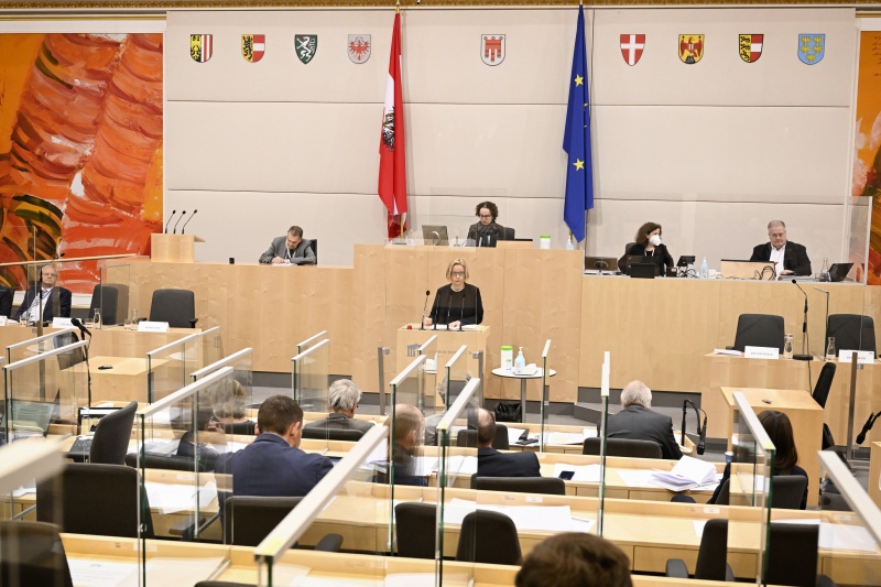 Am Rednerpult: Rektorin der Universität für künstlerische und industrielle Gestaltung Linz Brigitte Hütter zum Thema ‚Bedeutung von Wissenschaft und Forschung für regionale Entwicklung‘