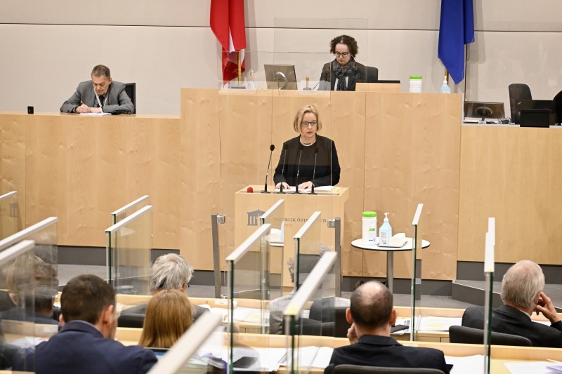 Am Rednerpult: Rektorin der Universität für künstlerische und industrielle Gestaltung Linz Brigitte Hütter zum Thema ‚Bedeutung von Wissenschaft und Forschung für regionale Entwicklung‘