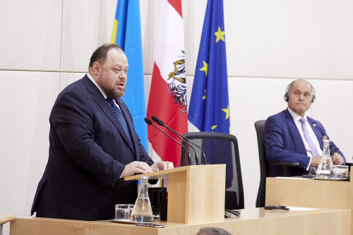 Rede Parlamentspräsident der Ukraine Ruslan Stefantschuk