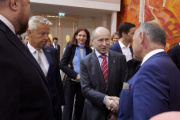 Von links: Parlamentspräsident der Ukraine Ruslan Stefantschuk, Nationalratsabgeordneter Reinhold Lopatka (ÖVP), Nationalratspräsident Wolfgang Sobotka (ÖVP)