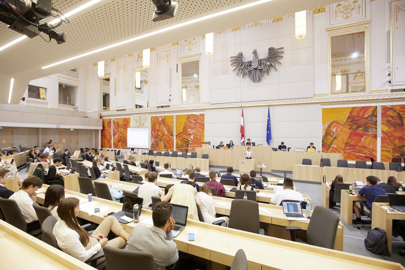 Am Rednerpult Delegierte des SchülerInnenparlament