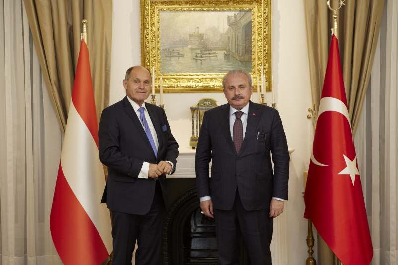 Von links: Nationalratspräsident Wolfgang Sobotka (ÖVP), Parlamentspräsident der Großen Nationalversammlung der Türkei Mustafa Şentop