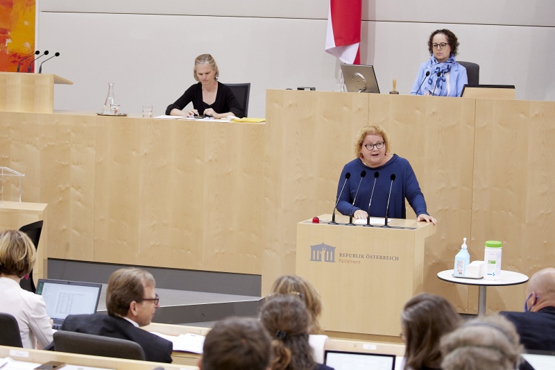 Am Rednerpult Vorsitzende der Bundesratsfraktion Korinna Schumann (SPÖ)