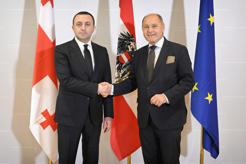 Von rechts:  Nationalratspräsident Wolfgang Sobotka (ÖVP), Georgische Premierminister Irakli Garibashvili,