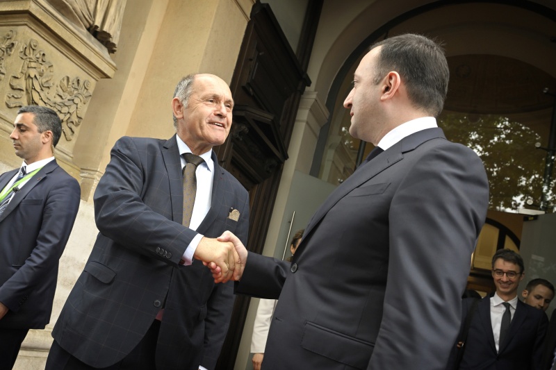 Von links: Nationalratspräsident Wolfgang Sobotka (ÖVP), Georgische Premierminister Irakli Garibashvili