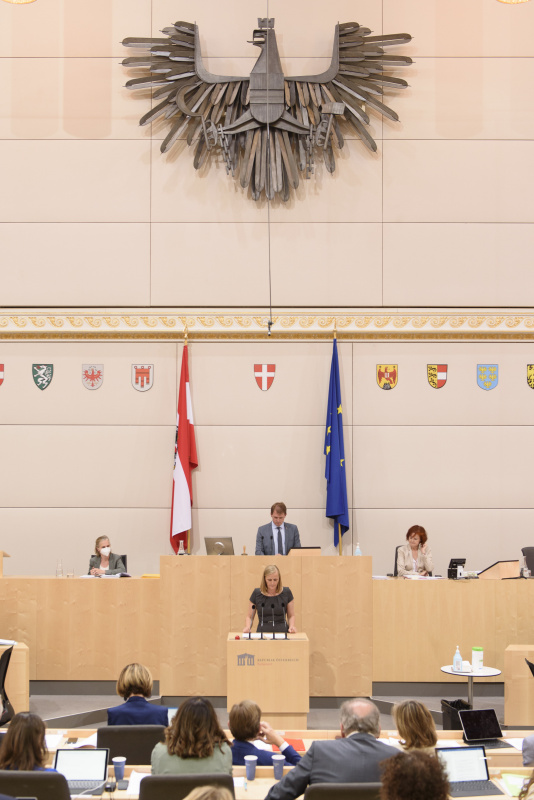 Bundesrätin Maria Huber (Grüne) am Rednerpult