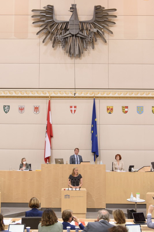 Bundesrätin Maria Huber (Grüne) am Rednerpult