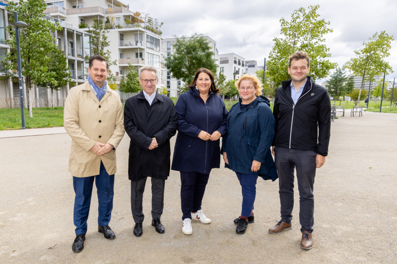 Von links: Favoritner Bezirksvorsteher Marcus Franz (SPÖ), Landtagspräsidenten Ernst Woller (SPÖ), Vizebürgermeisterin Kathrin Gaál (SPÖ), Bundesratspräsidentin Korinna Schumann (SPÖ),  Bundesrat Sascha Obrecht (SPÖ)