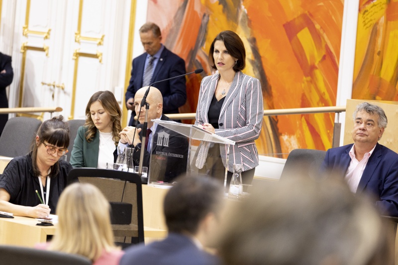 Auf der Regierungsbank Europaministerin Karoline Edtstadler (ÖVP) am Wort