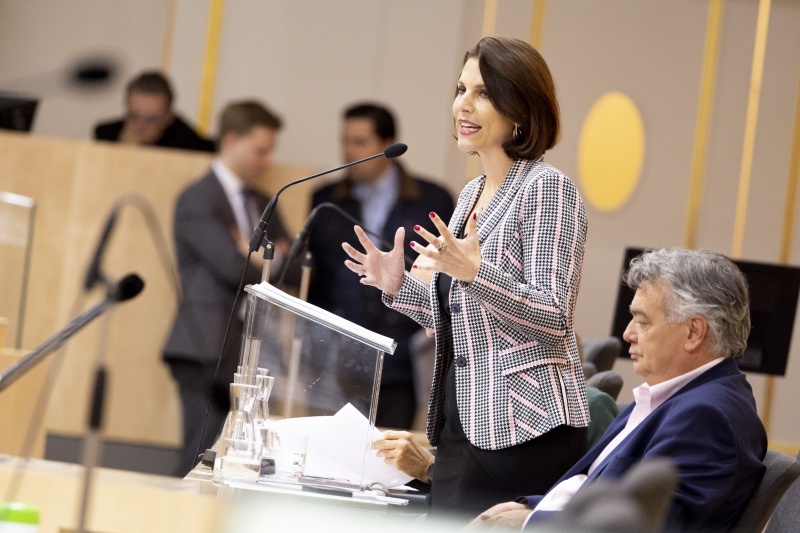 Auf der Regierungsbank Europaministerin Karoline Edtstadler (ÖVP) am Wort