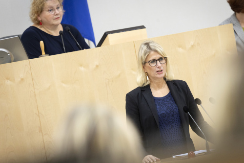 Am Präsidium Bundesratspräsidentin Korinna Schumann (SPÖ), am Rednerpult Bundesrätin Isabella Kaltenegger (ÖVP)
