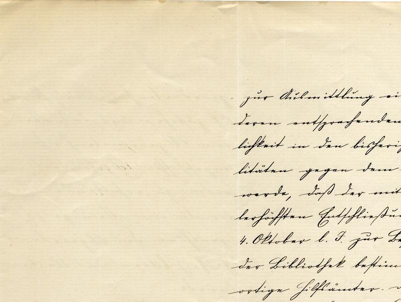 Taaffe an Kaiserfeld, Wien 24. Dezember 1868. Ministerpräsident Taaffe informiert Reichsratspräsident Kaiserfeld, dass die Entscheidung über die Überlassung der Staatsrats-Bibliothek an das Abgeordnetenhaus bzw. den Reichsrat nur von Kaiser Franz Joseph getroffen werden kann, erklärt sich bereit, die Angelegenheit dem Monarchen vorzutragen und spricht die Raum- und Personalfrage an