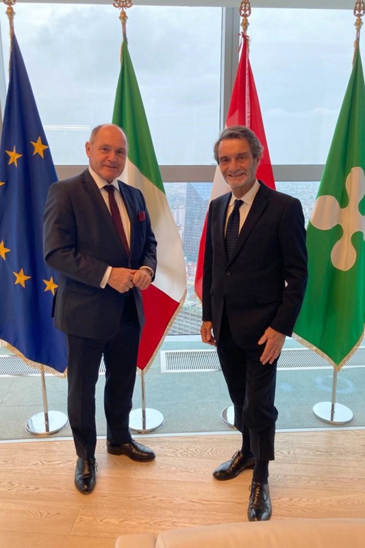 Von links: Nationalratspräsident Wolfgang Sobotka (ÖVP), Präsidenten der Region Lombardei Attilio Fontana