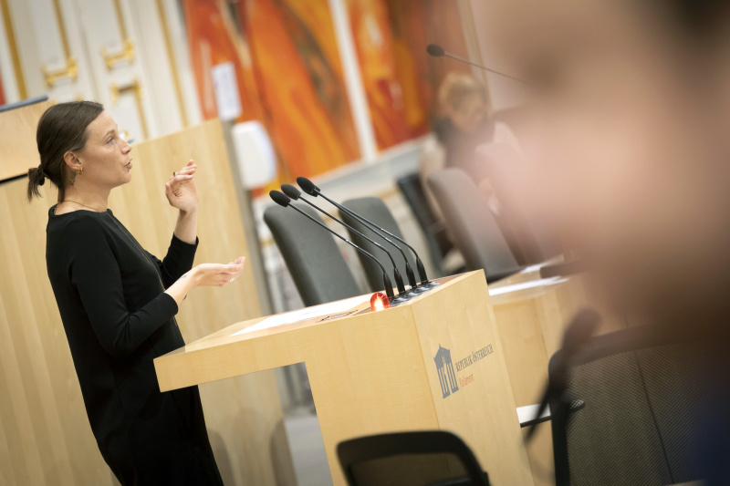 Nationalratsabgeordnete Heike Grebien (GRÜNE) am Rednerpult
