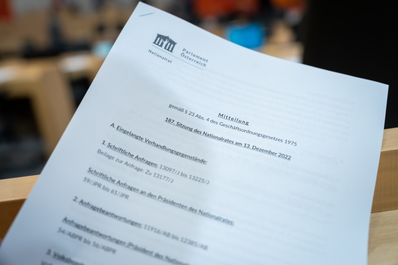 Mitteilungen zur 187. Sitzung des Nationalrates