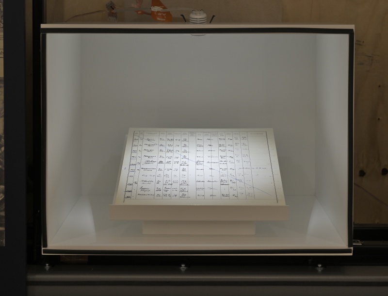 Fertig bestückte Vitrinen für die Ausstellung. Eine Seite des Patientenbuches des Kriegslazarettes im Parlamentsgebäude