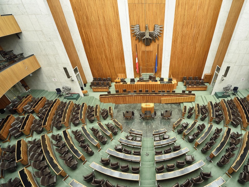 Nationalratssitzungssaal, Ansicht von der Besuchergalerie
