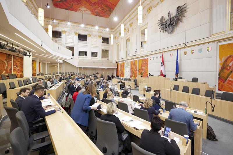 Bundesratspräsidentin Korinna Schumann (SPÖ) am Präsidium - Blick ins Plenum