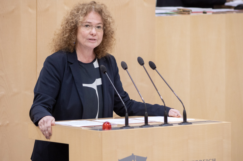 Am Rednerpult Europaabgeordnete Monika Vana (GRÜNE)