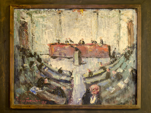Hans Fronius: 'Parlament' - Ölzeichnung auf Leinwand 53 x 67 cm
