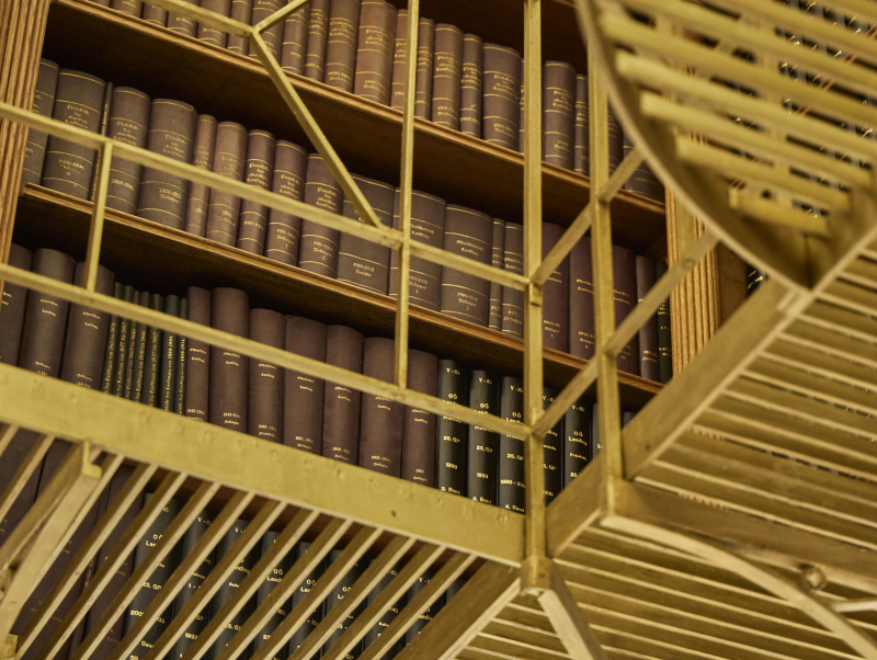Detail of the library's book shelves