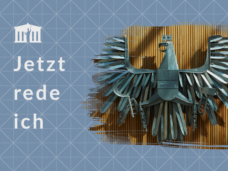 Grafik zur Ankündigung der Serie "Jetzt rede ich" mit einem Bild des Wappenadlers