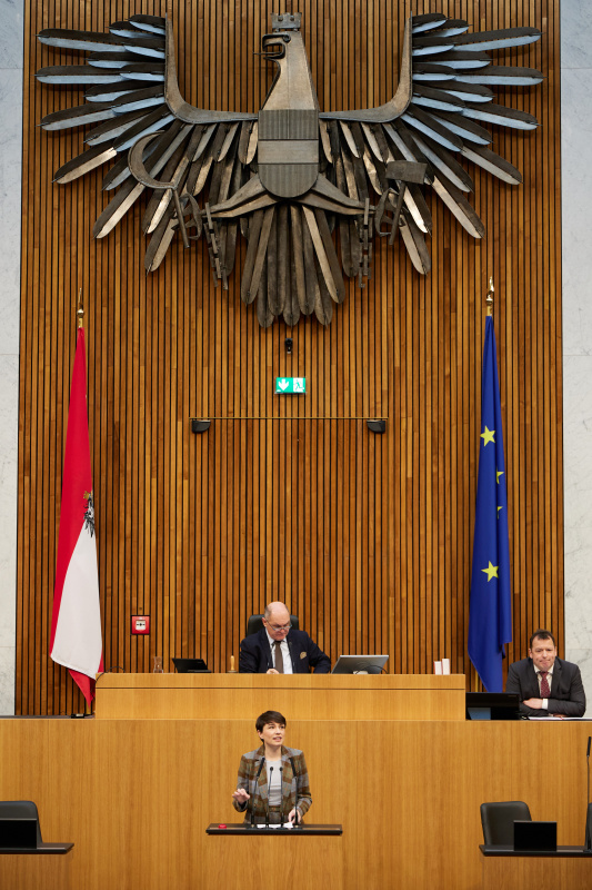 Am Redner:innenpult Klubobfrau Sigrid Maurer (GRÜNE)