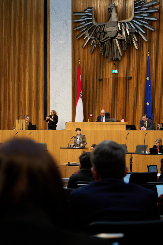 Am Redner:innenpult Klubobfrau Sigrid Maurer (GRÜNE)