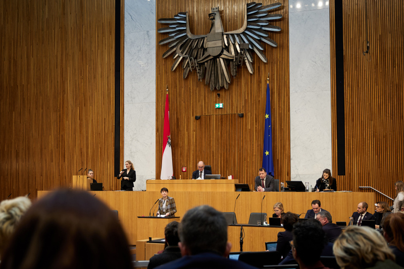 Am Redner:innenpult Klubobfrau Sigrid Maurer (GRÜNE)