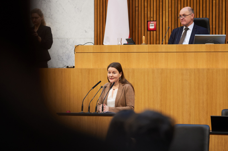 Am Redner:innenpult Nationalratsabgeordnete Karin Doppelbauer (NEOS)