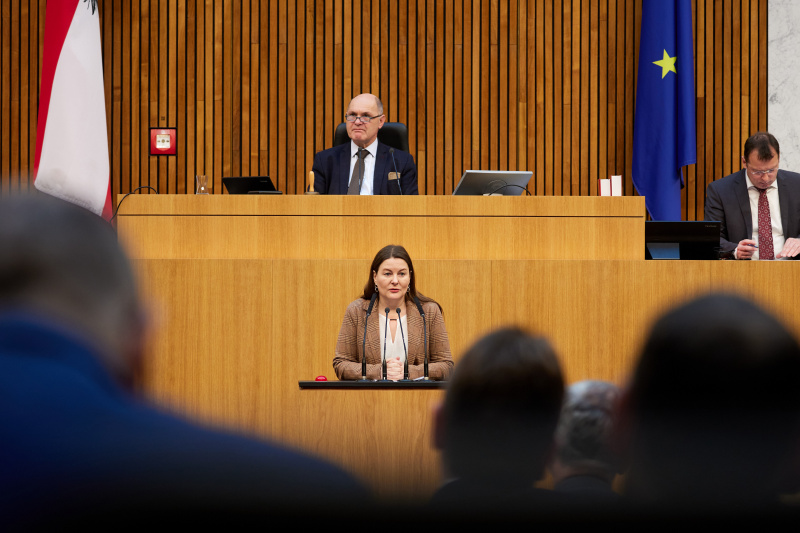 Am Redner:innenpult Nationalratsabgeordnete Karin Doppelbauer (NEOS)