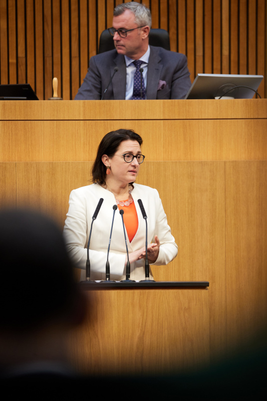 Am Redner:innenpult Nationalratsabgeordnete Gudrun Kugler (ÖVP)