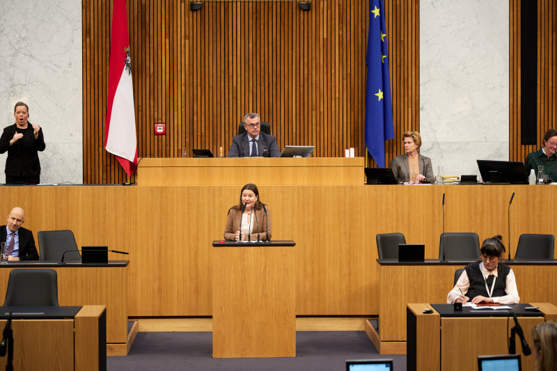 Am Redner:innenpult Nationalratsabgeordnete Karin Doppelbauer (NEOS)