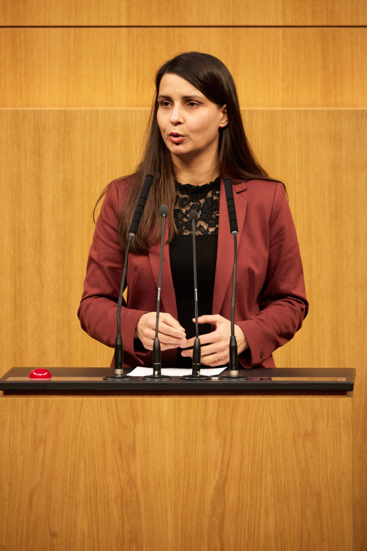 Am Redner:innenpult Nationalratsabgeordnete Meri Disoski (GRÜNE)