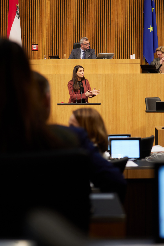 Am Redner:innenpult Nationalratsabgeordnete Meri Disoski (GRÜNE)