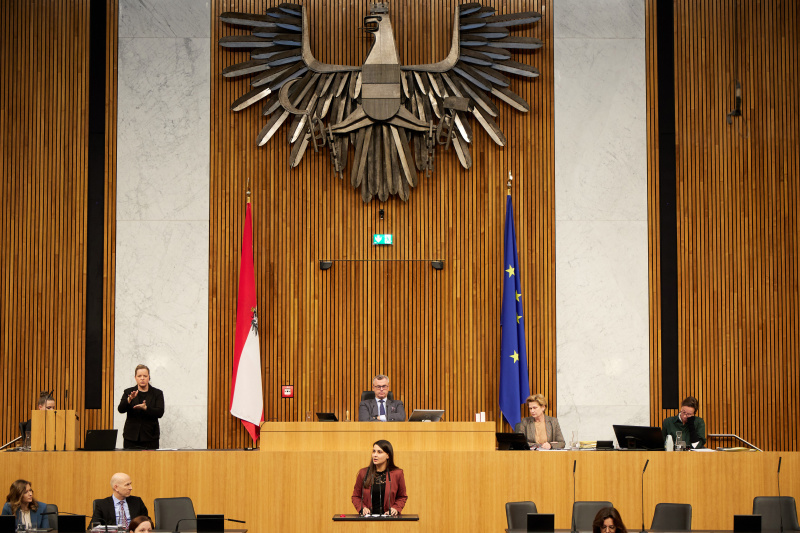 Am Redner:innenpult Nationalratsabgeordnete Meri Disoski (GRÜNE)