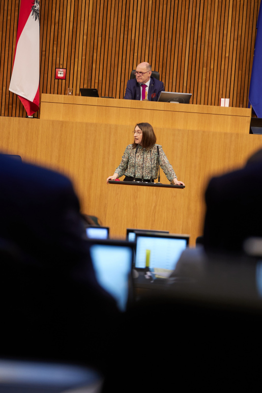 Am Rednerpult Nationalratsabgeordnete Julia Elisabeth Herr (SPÖ)