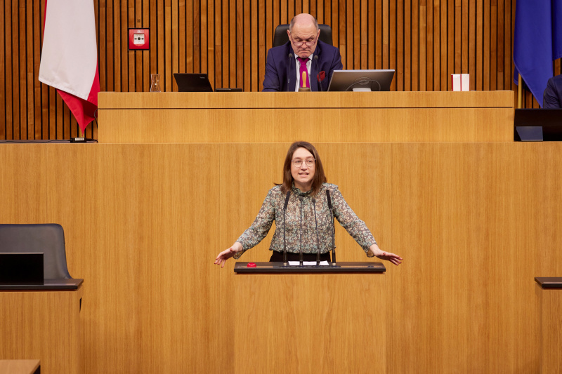 Am Redner:innenpult Nationalratsabgeordnete Julia Elisabeth Herr (SPÖ)