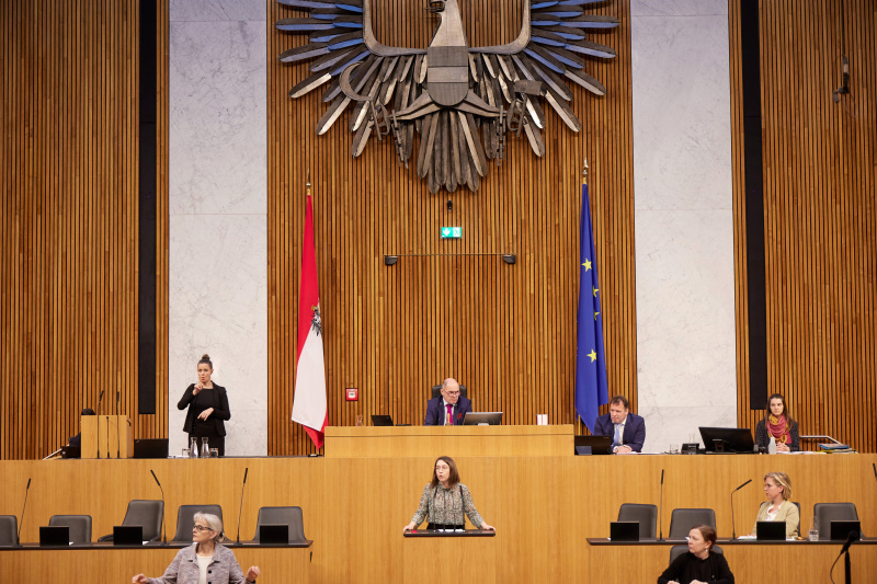 Am Redner:innenpult Nationalratsabgeordnete Julia Elisabeth Herr (SPÖ)