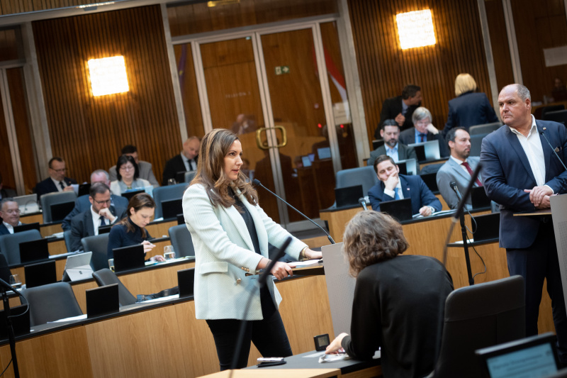 Nationalratsabgeordnete Petra Steger (FPÖ) und Nationalratsabgeordneter Alois Schroll (SPÖ)  am Rednerpult