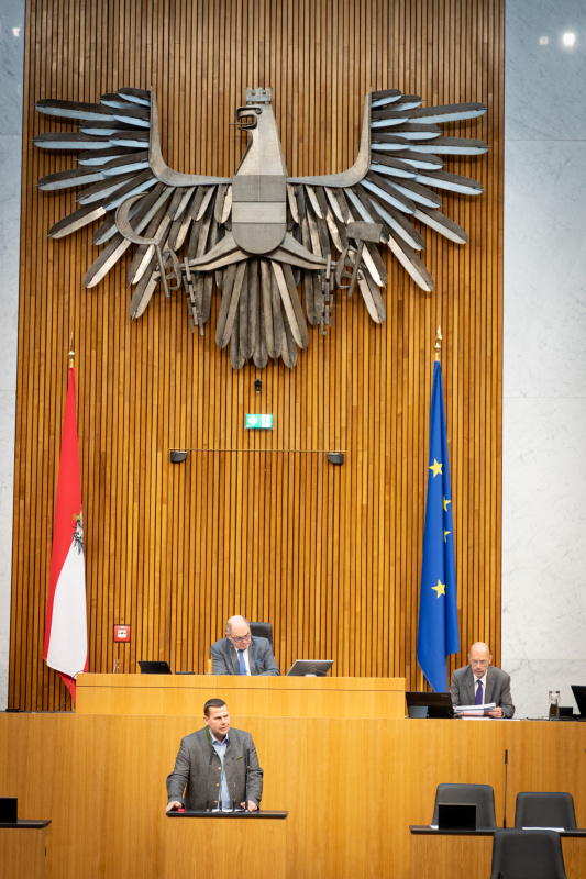Nationalratsabgeordneter Peter Schmiedlechner (FPÖ) am Rednerpult