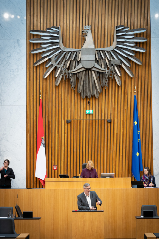 Nationalratsabgeordneter Ralph Schallmeiner (GRÜNE) am Rednerpult