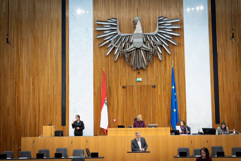 Nationalratsabgeordneter Ralph Schallmeiner (GRÜNE) am Rednerpult