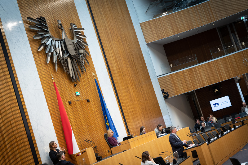 Nationalratsabgeordneter Jörg Leichtfried (SPÖ) am Rednerpult, , Zweite Nationalratspräsidentin Doris Bures (SPÖ) am Präsidium