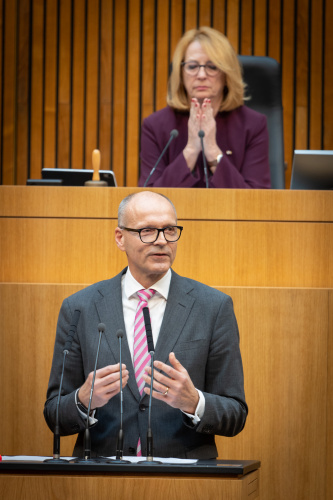 Nationalratsabgeordneter Harald Stefan (FPÖ) am Rednerpult, , Zweite Nationalratspräsidentin Doris Bures (SPÖ) am Präsidium