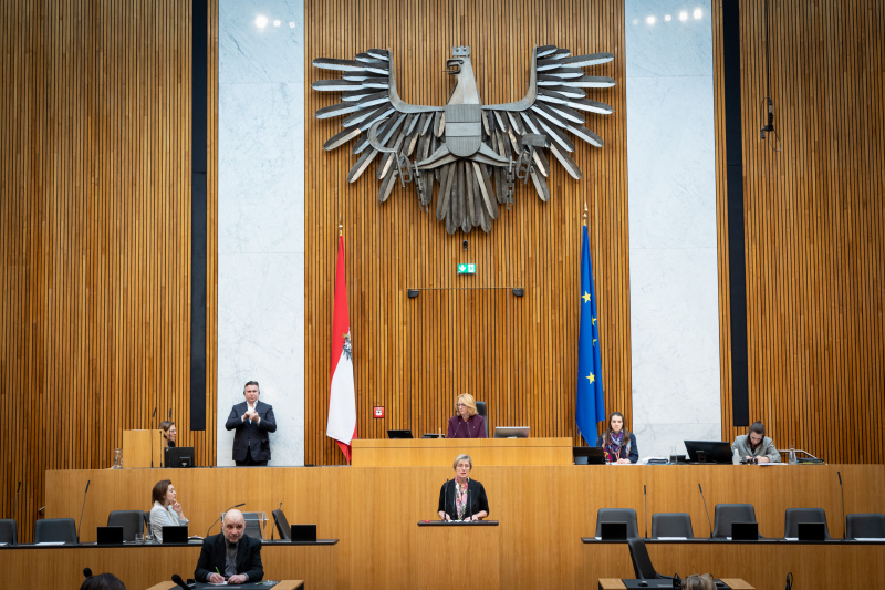 Nationalratsabgeordnete Michaela Steinacker (ÖVP) am Rednerpult, , Zweite Nationalratspräsidentin Doris Bures (SPÖ) am Präsidium