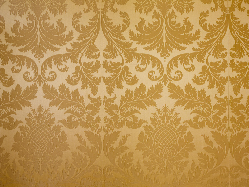 Wandtapete in gold-weiß mit Pflanzenmotiven. Maria Theresien Appartement ab 1860
